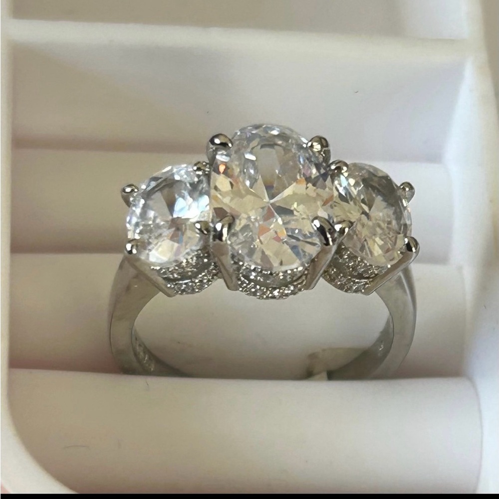 Classic Three-Stone Clear Crystal Ring - Women Jewelry